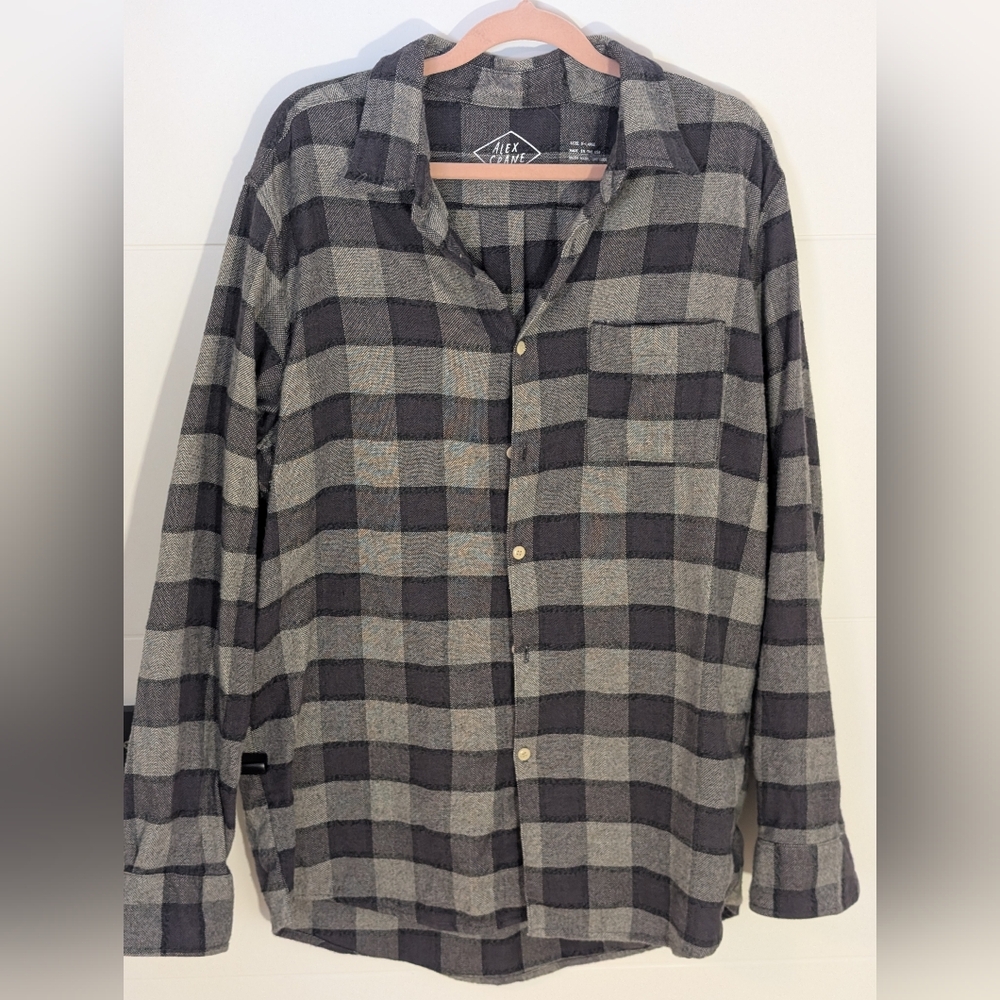 Alex Crane Men’s Plaid Button-Down Shirt Grey | XL
